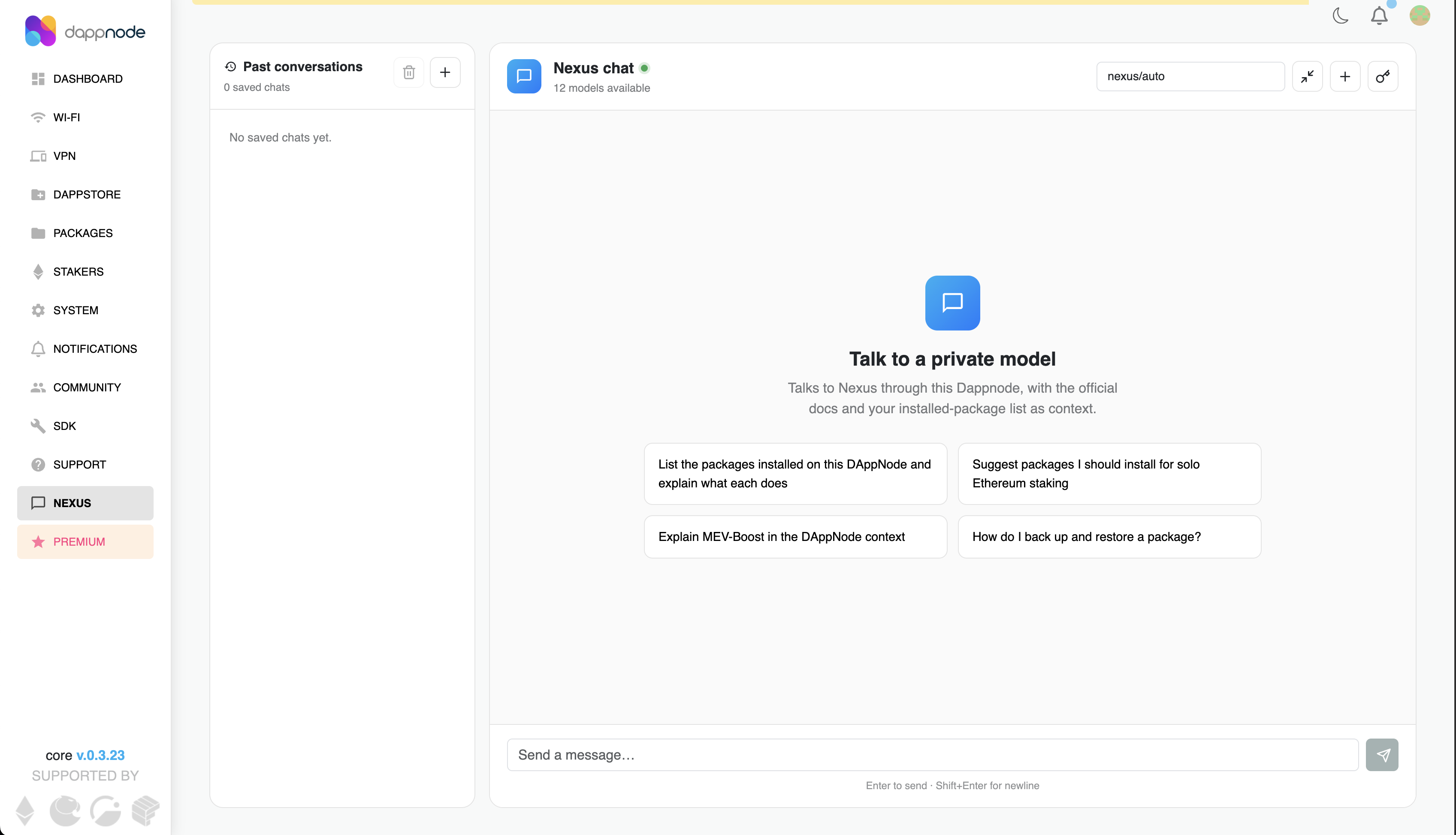 Nexus chat empty conversation screen after API key setup